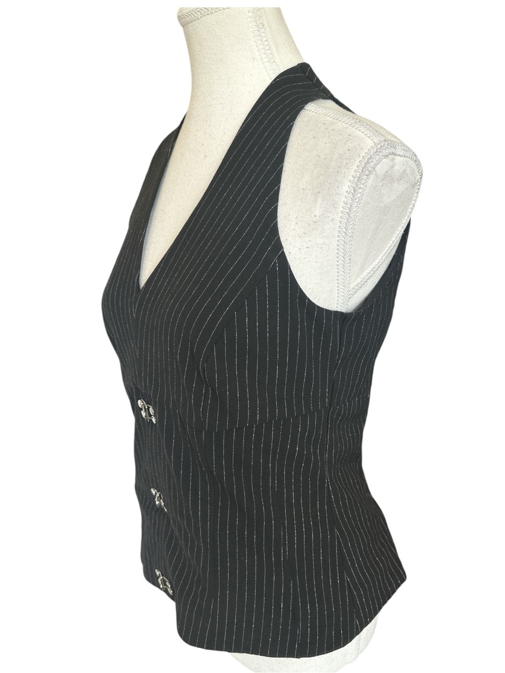 White House Black Market Pinstriped Hook & Eye Halter Top Size 4 - Picture 3 of 9